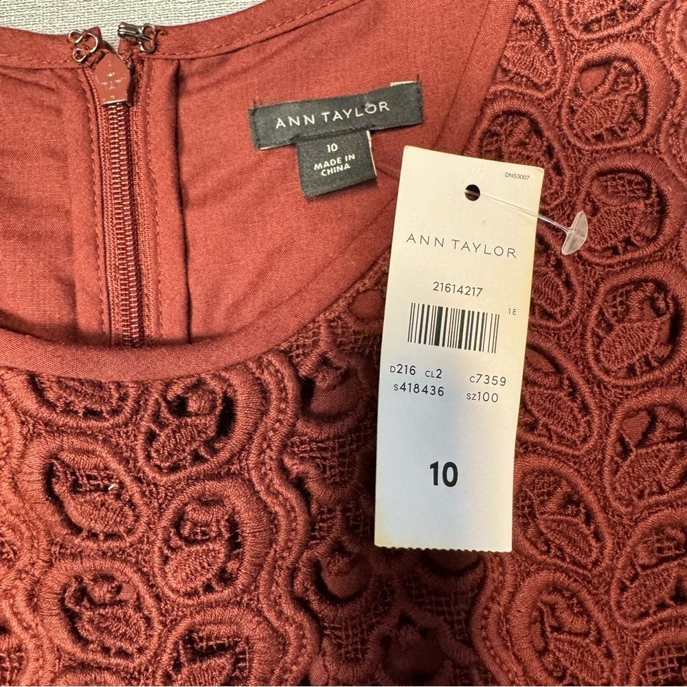 NWT New Ann Taylor Tulip Lace Cotton Burgundy Dress Size 10 - Picture 7 of 11